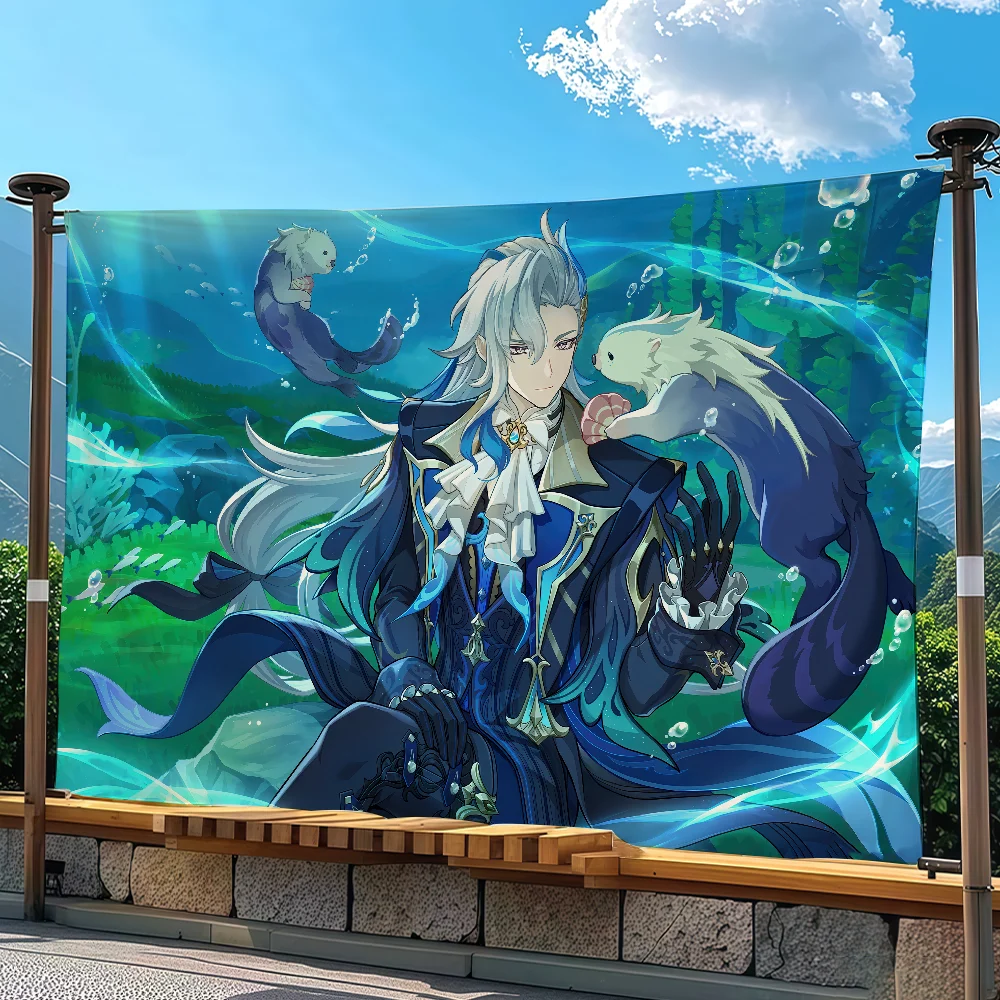 Genshin Impact Neuvillette flag Advertising Banner for Camping Decoration Outdoor & Garage Wall Hanging Decorations
