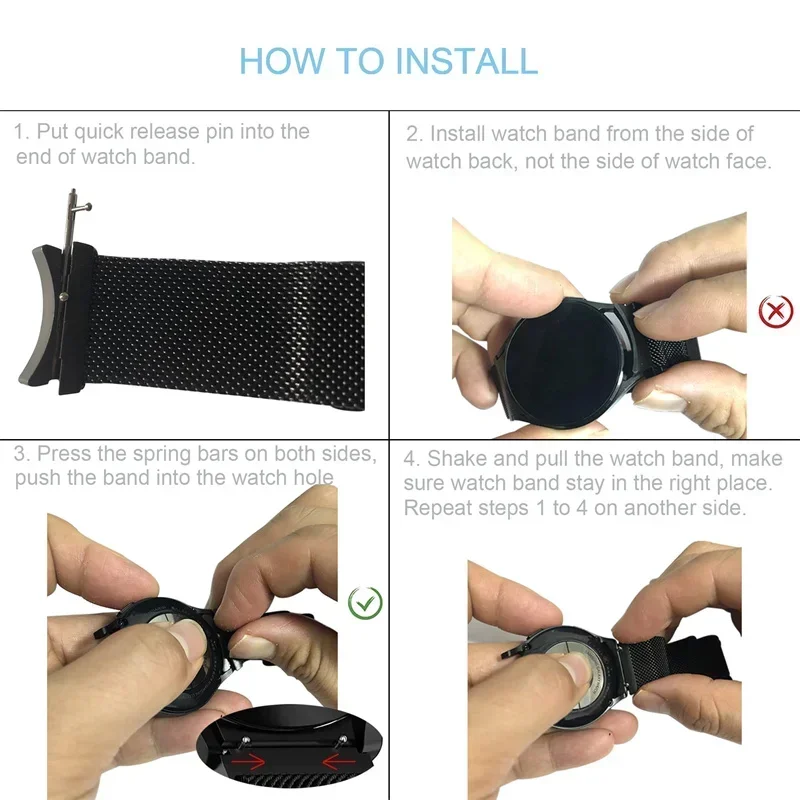 Milanese Loop Band para Samsung Galaxy Watch, pulseira clássica, sem lacunas, 6, 4, 5 pro, 44mm, 40mm, 20mm, 43mm, 47mm