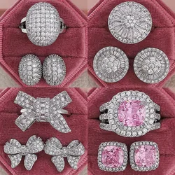 2023 new arrivals Luxury Silver Color Jewelry Set For Wedding Women Ring Round Earring For Anniversary party Gift Z10