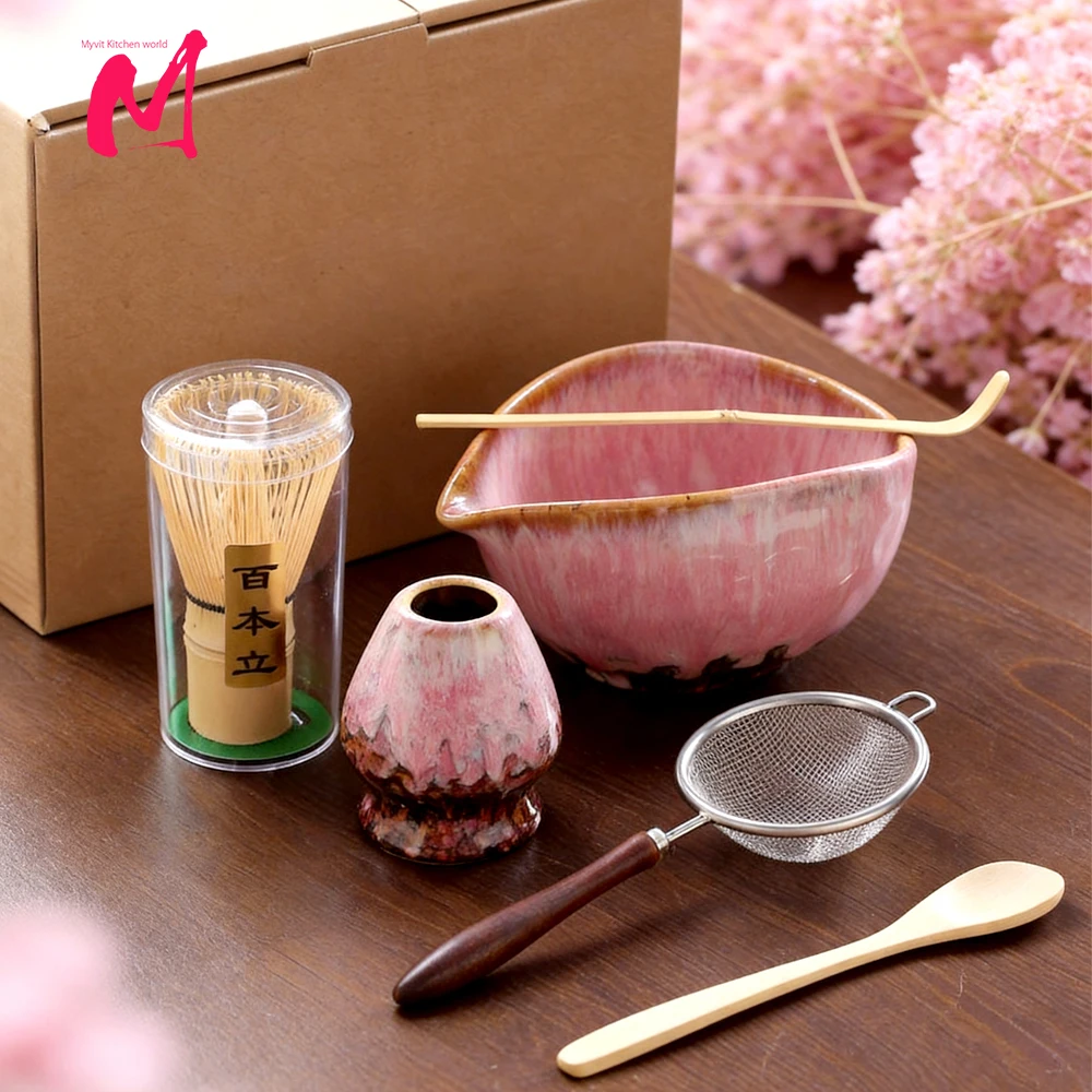 Juego de Té Matcha Japonés de 6 Piezas, Tazón para Matcha, Batidor de Bambú y Cuchara para Té, Regalos para Amantes del Té, Herramientas y Accesorios para Preparar Té