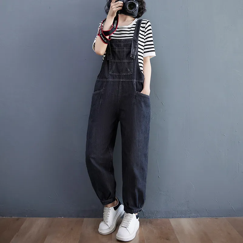 

2026 European Summer New Women's Cowboy Strap Pants, High Waist Straight Tube Oversized Jumpsuit