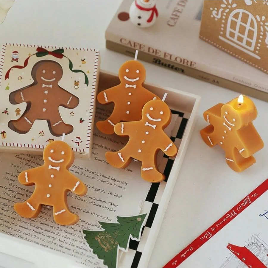 1pc Christmas Gingerbread Man Aromatherapy Candle Coffee Milk Fragrance Gift Fragrance Shape Wax Christmas Gift Fragrance Candle