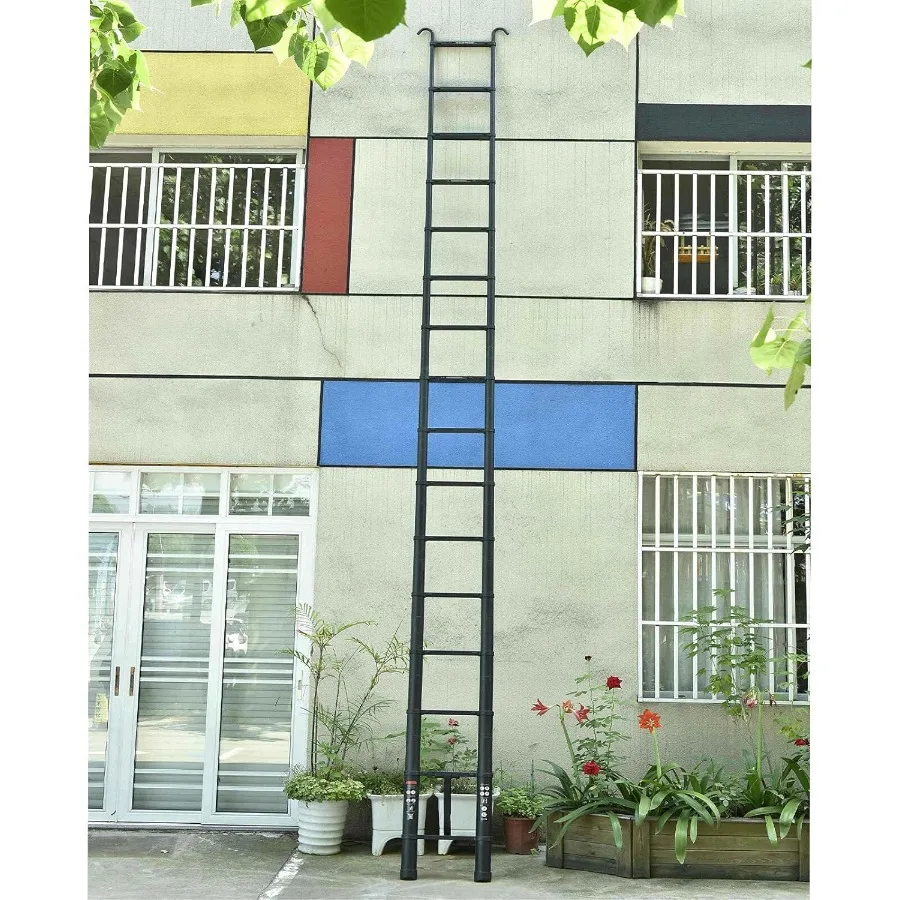 20.5ft 6.2M Black Aluminium Loft Ladder Telescoping Ladder with Hooks Extendable Easy to Store Delicate Design Max Load 330lb A