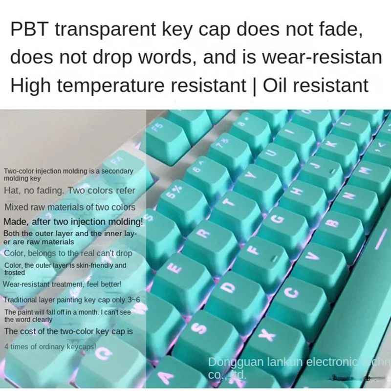 Super 104 Keys DIY PBT Mechanical Keyboard Keycap Translucent Keycaps Two-color Injection Molding OEM For 61/87/104 key Keyboard