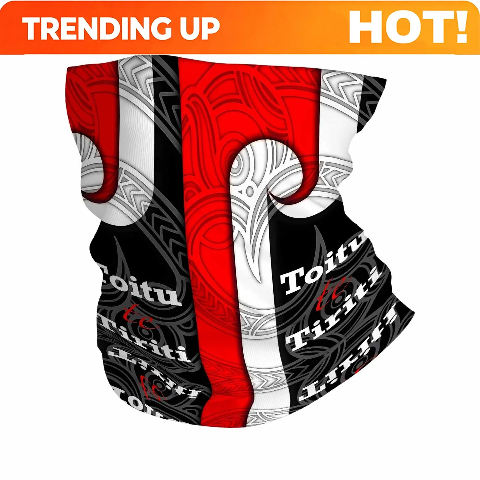Customization Trident Symbol, Toitu Te Tiriti Text, Red, Black, And White Design Novel Design Multi Functional Print Scarf Suita