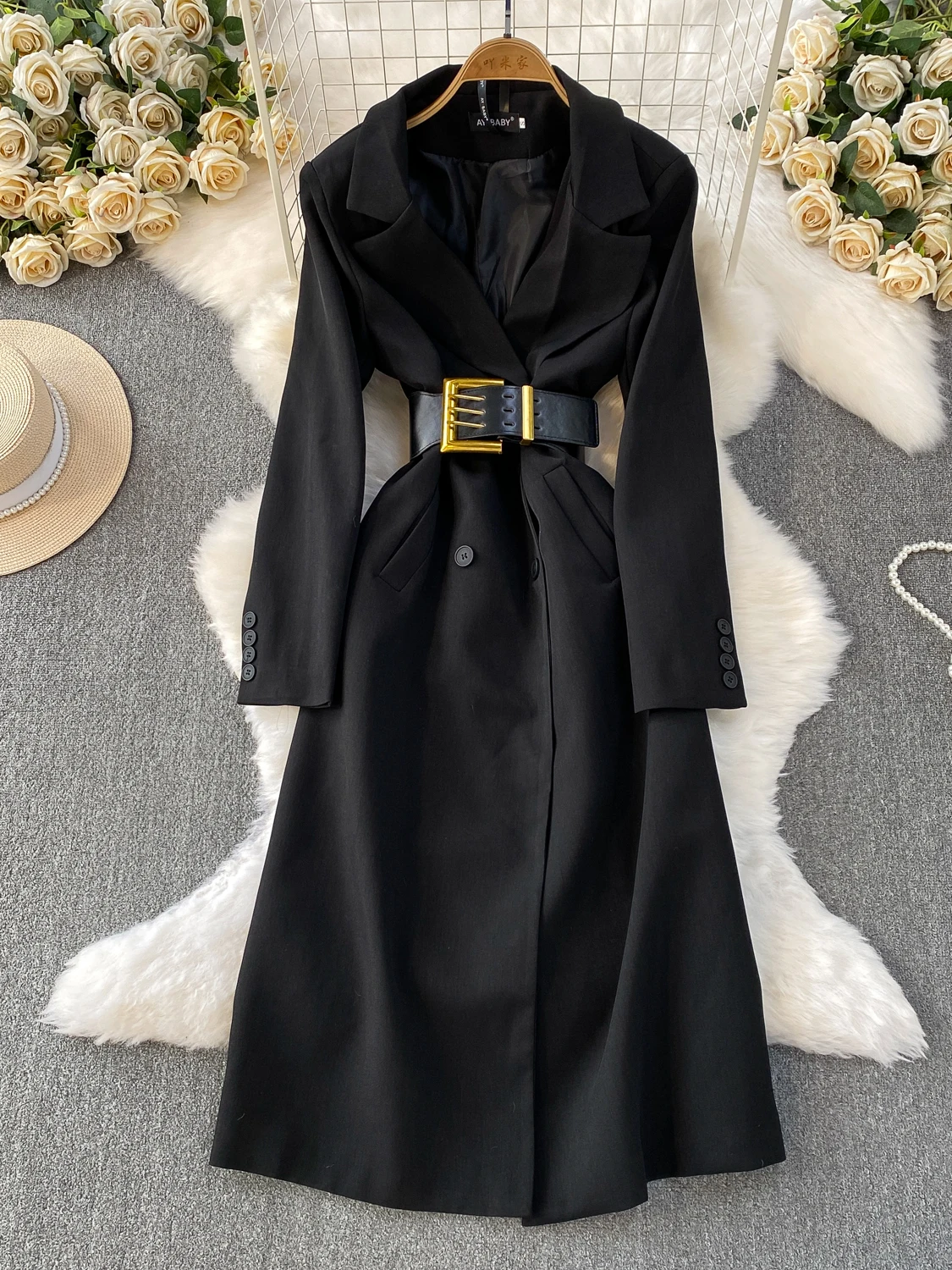 

Женский черный готический плащ, свободная длинная ветровка с поясом, Harajuku, винтажная верхняя одежда в корейском стиле с длинными рукавами, одежда