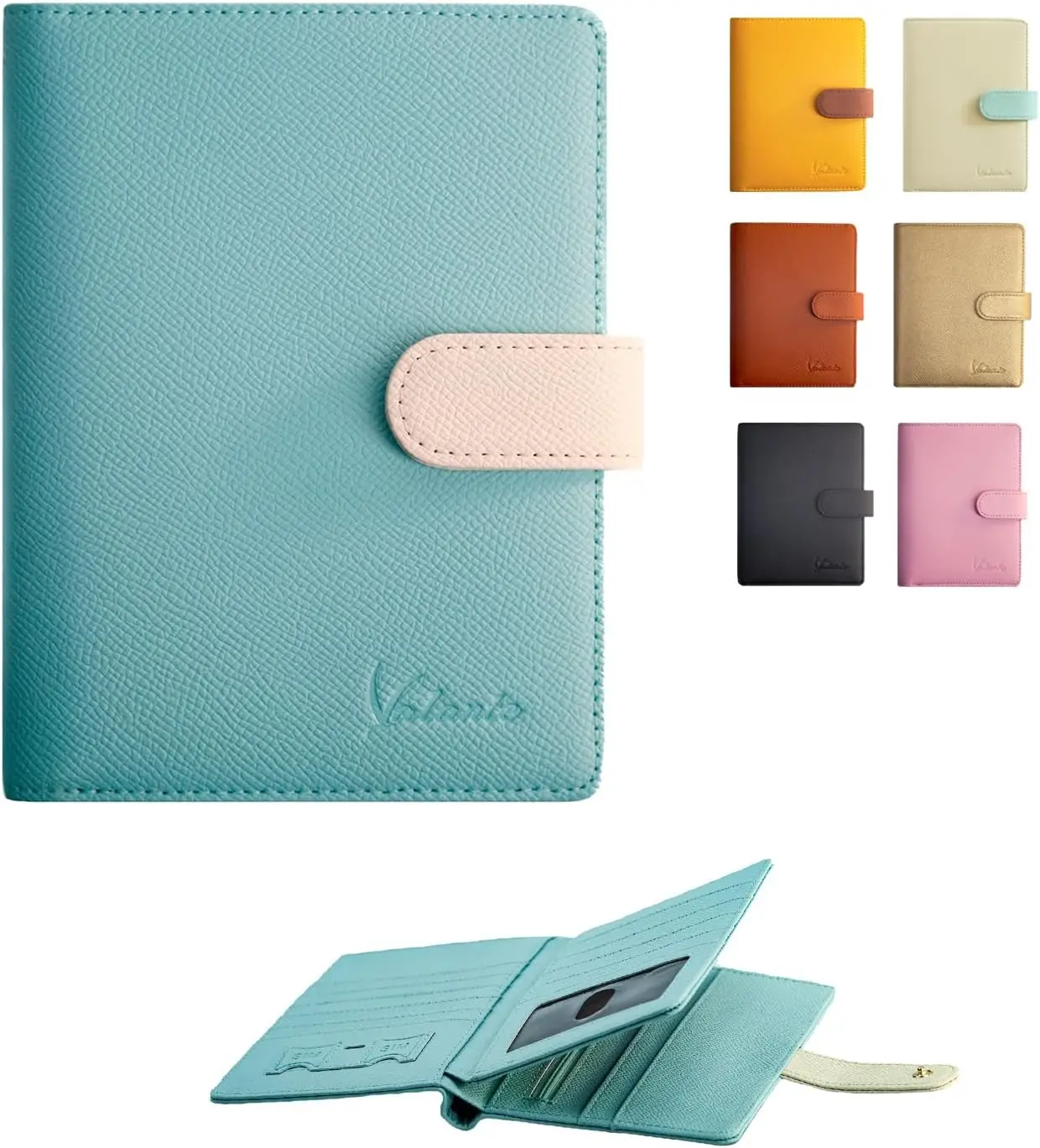 

Трехсекционный RFID-кошелек для паспорта с 21 карманом и отделениями для карт, светло-голубой, 6x4 дюйма