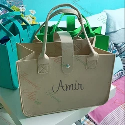 Sacola de feltro de tamanho pequeno para mulheres, bolsa casual simples, nome bordado personalizado, mini sacola de compras, suprimentos personalizados do casamento