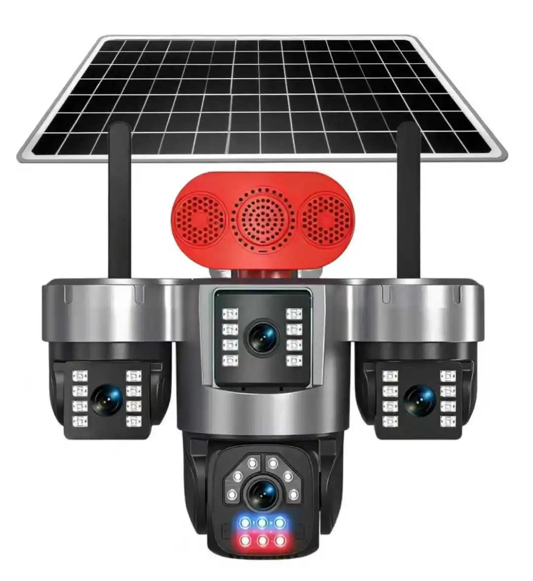 Cámara de Seguridad con Baterías de 12000 mAh, Panel Solar Grande de 8 W, Aplicación Hi Easy, 12 MP, AOV, 3 Lentes, Solar, Tarjeta SIM 4G, PTZ