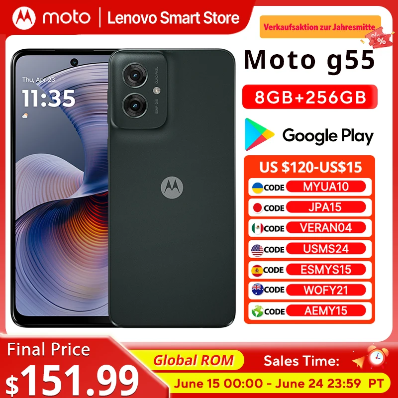 Motorola MOTO G55 Smartphone 6.5-inch 120Hz Display Global ROM MediaTek Dimensity 7025 CPU 256GB 50MP 5000mAh Cellphone
