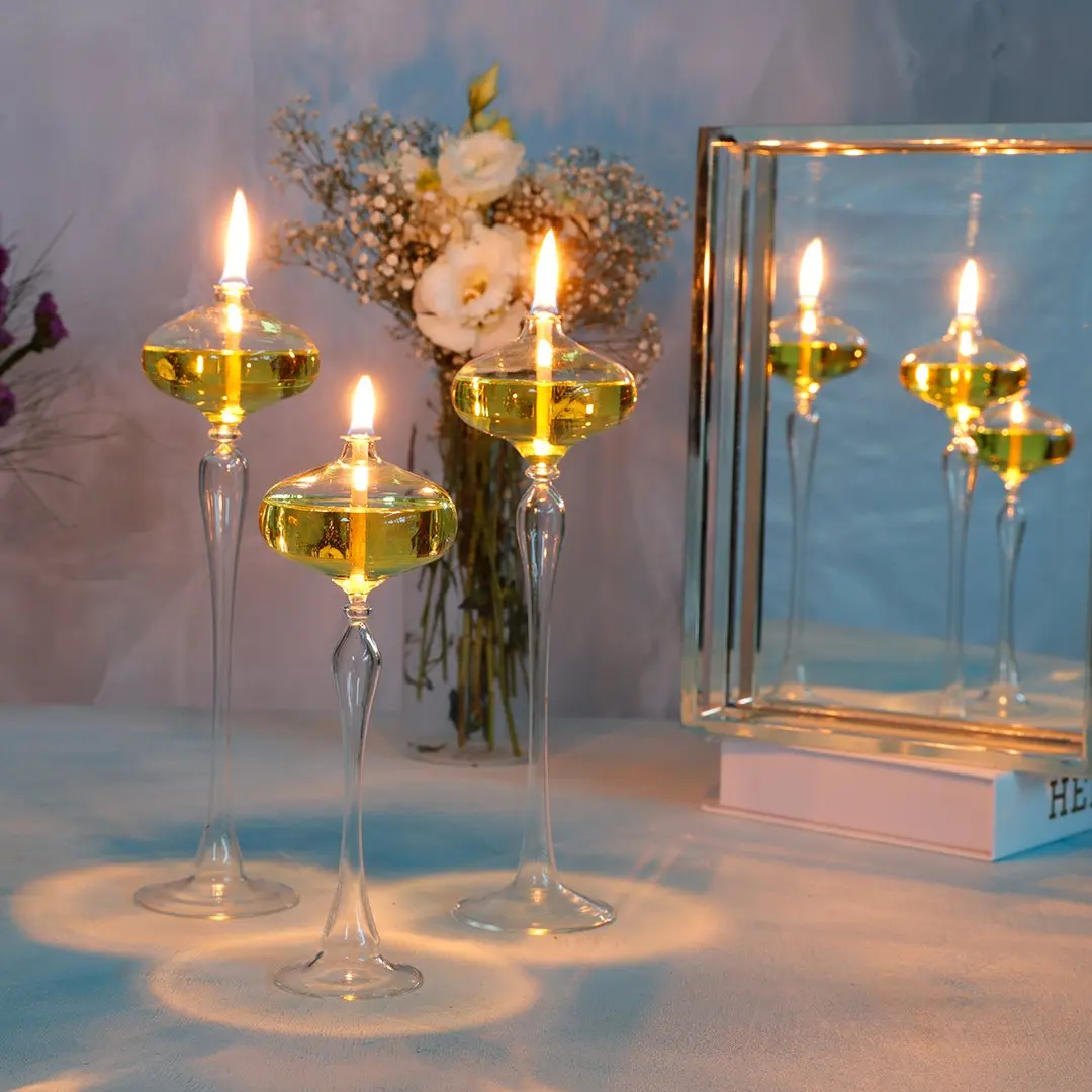 3pcs set Long Glass Oil Lamp Transparent candle holders Wedding Decoration Creative Lamp Candlestick Home decor