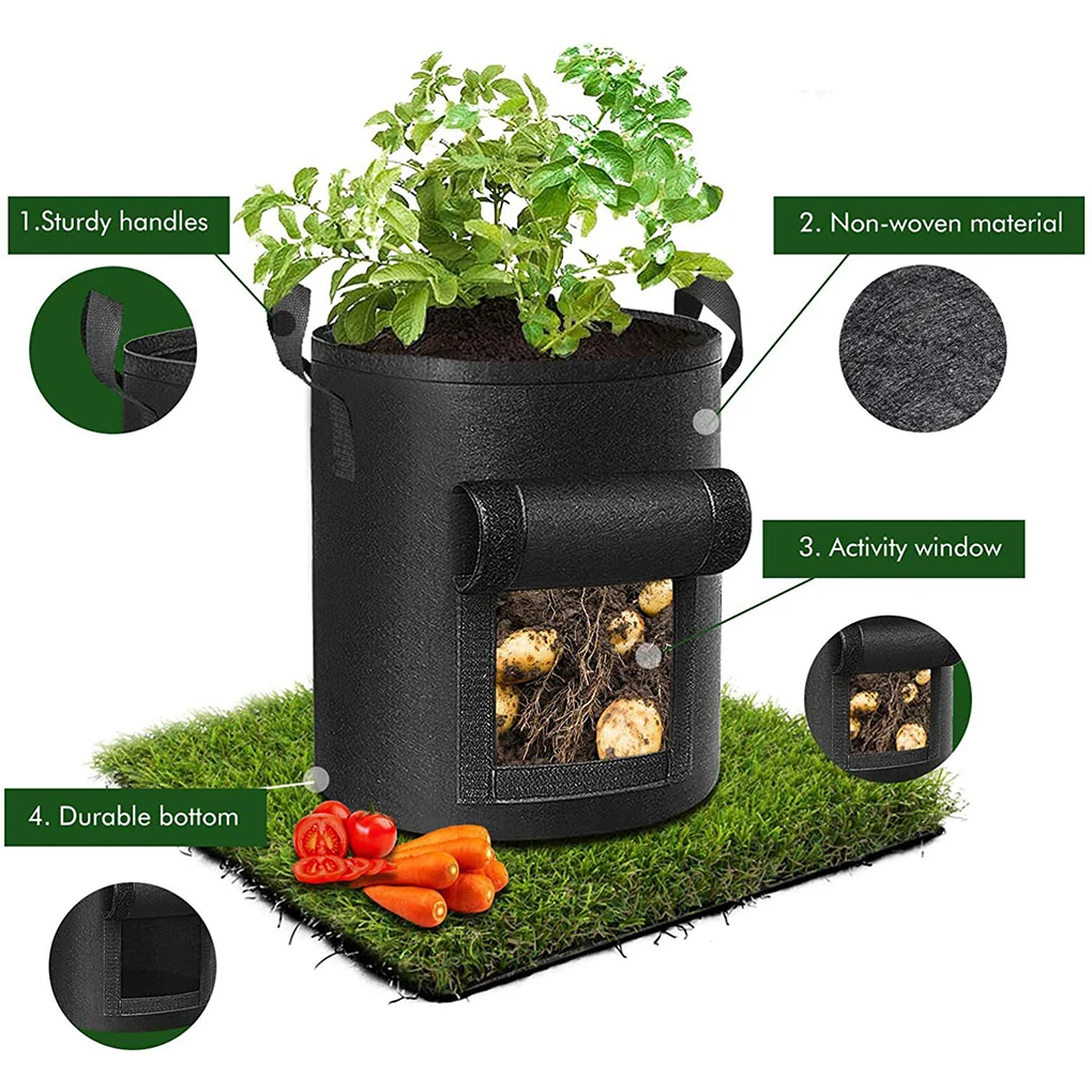 3pcs/set Wide Application Breathable Non-Woven Planter Bag For Various Vegetables Weather Resistant