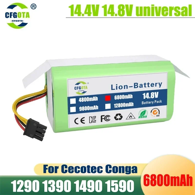 

14.4V 6800mAh 18650 Li-lon Battery for Cecotec Conga 1290 1390 1490 1590 Vacuum Cleaner Genio Deluxe 370 Gutrend Echo 520