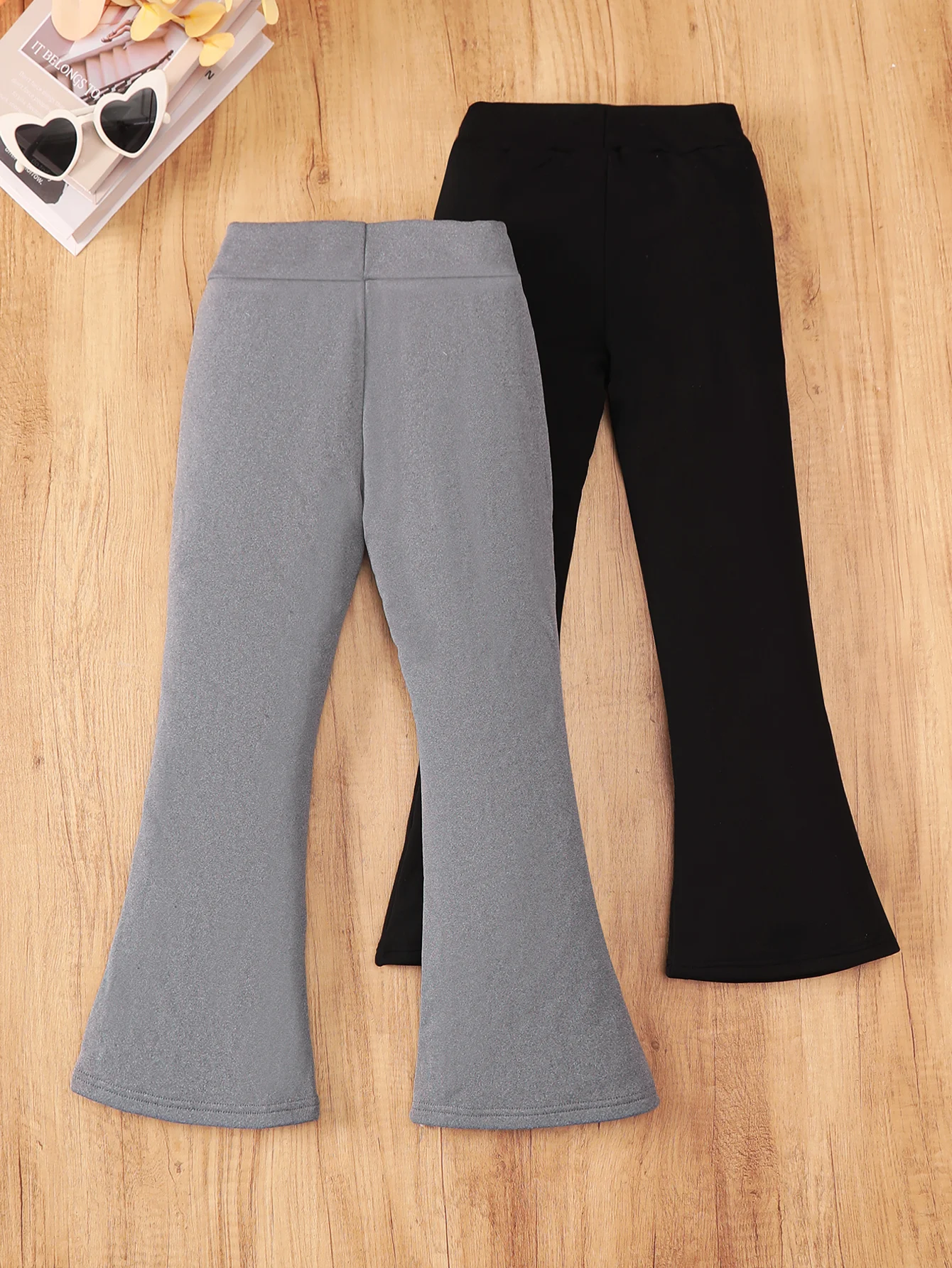 2PCS Girls Kids Tight Micro Flared Pants Outerwear Fashionable Versatile Long Trousers Suitable for Spring Casual Outdoor Wear