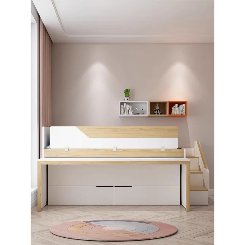 

Children's half height bed, integrated upper and lower learning bed, small unit with a mop bed, desk, space saving