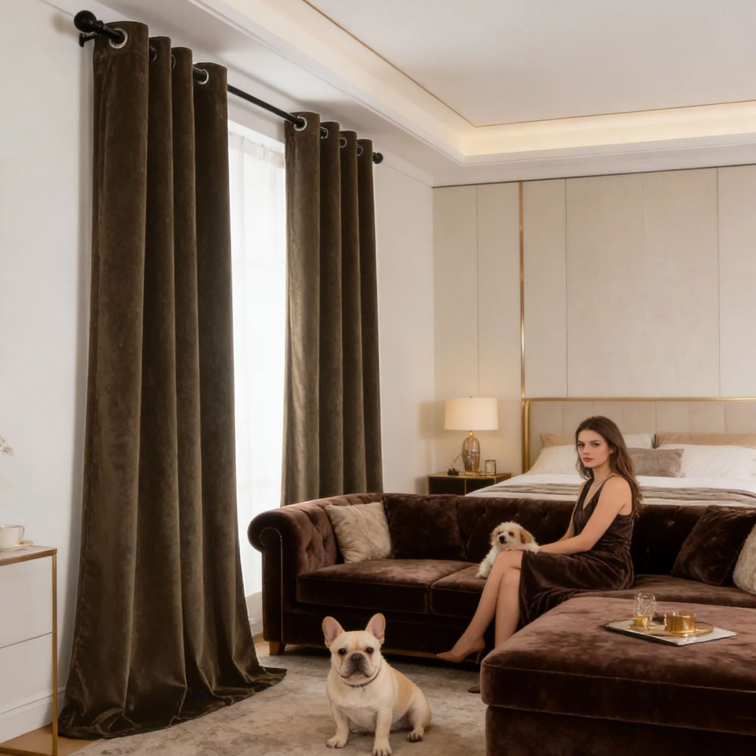 2pcs Luxury Solid Velvet Curtains Soft Room Darkening Drapes Grommet Eyelet Thermal Insulated Window Curtain for Living Room