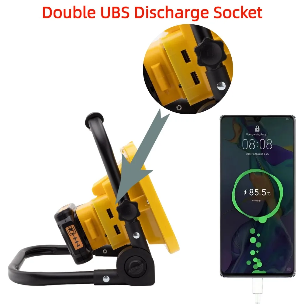 

Folding Handheld Lithium Battery Work Light for DeWalt 20V/60V Li-ion Battery Series Portable Wireless Outdoor Lighting with USB