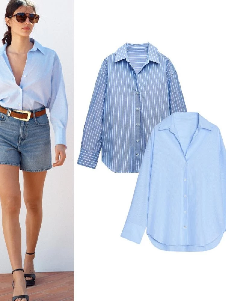 

Повседневная хлопковая женская пригородная одежда Ox irt с длинным светом и отложным воротником, модное летнее новое поступление 874049