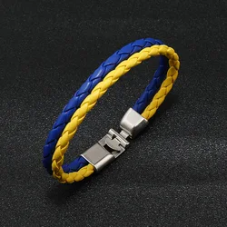 New fashion creative Blue and Yellow Match color Ukrainian flag color bracelet Simple woven leather bracelet for men and women