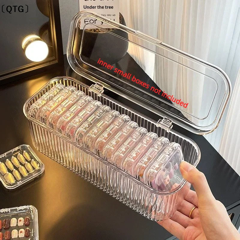 〔QTG〕Transparent Lipstick Nail Storage Box With Dustproof Lid Large Capacity For Makeup Small Item Storage Box