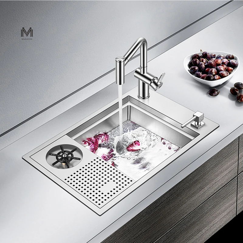 Kitchen Sink, 304 Stainless Steel Sink, Handmade Sink, Multifunctional Cup Cleaning Device