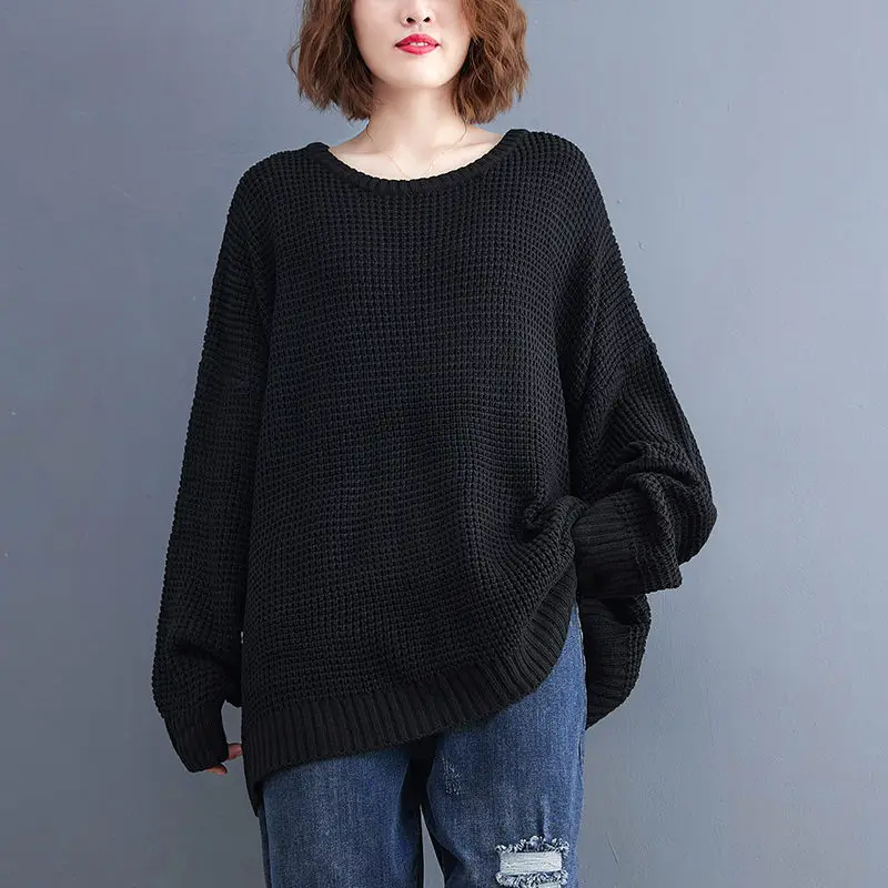 Retro Lazy Wind Thick Thread Sweater Women's Autumn Loosely Wearing Fashion Knit Shirt Round Neck Pullover Top h2298