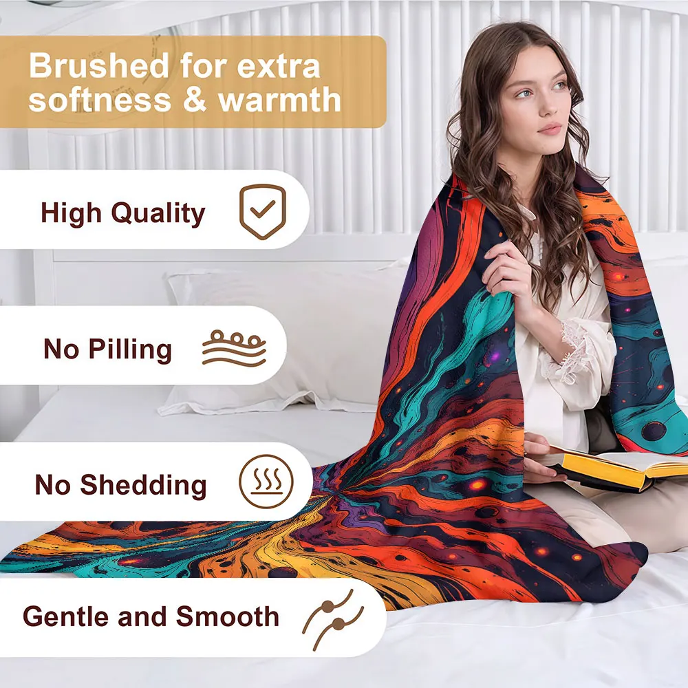 Cosmic Color Flow Soft Warm Flannel Blanket Lightweight Cozy Christmas Halloween Home Decor Room