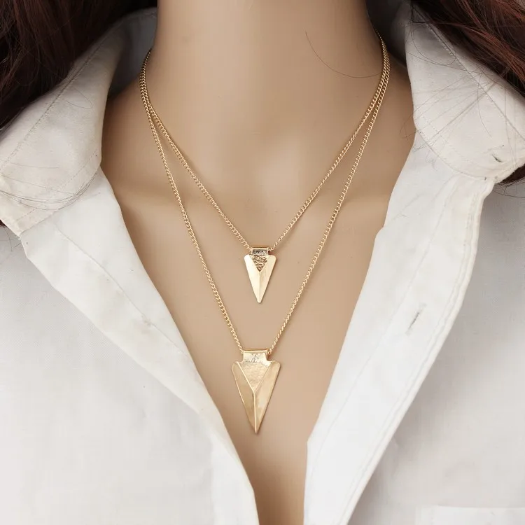 New Fashion Double Triangle Pendants Necklaces Women Link Chain Statement Choker Necklace Charm Jewelry Accessories