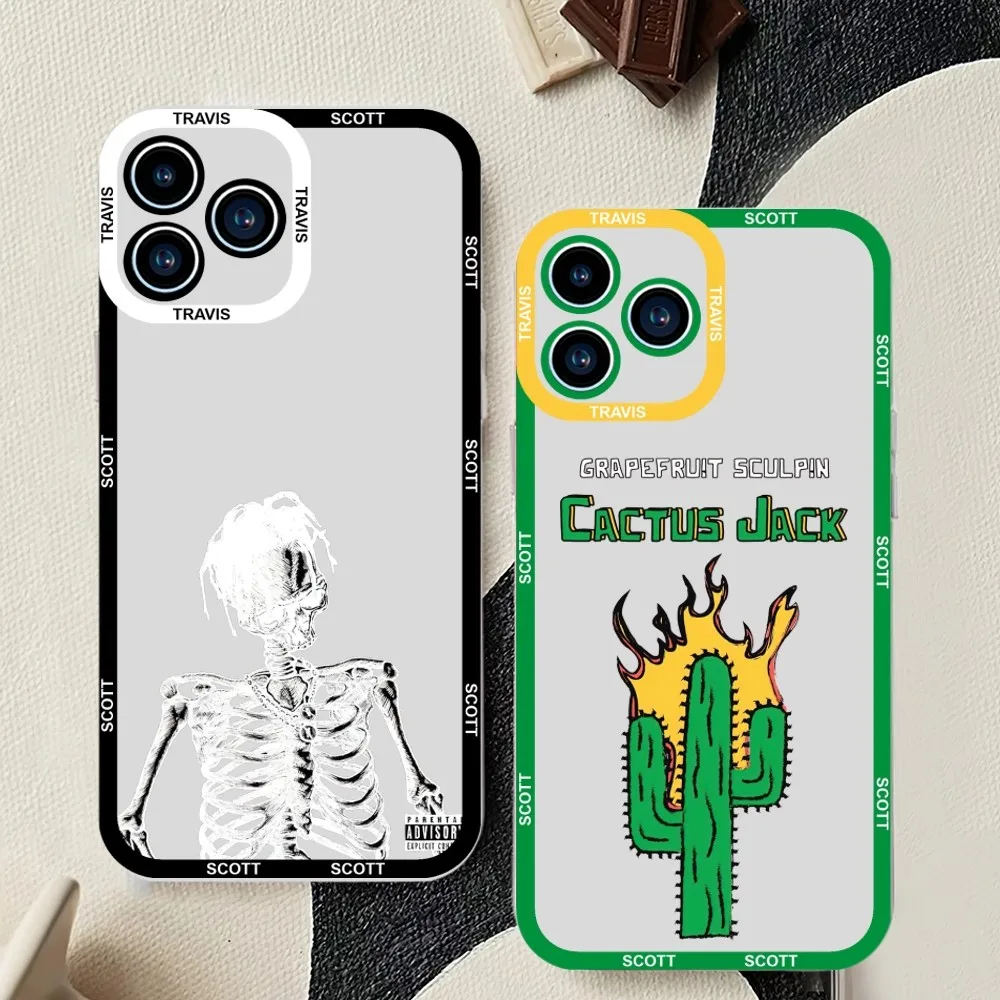 Travis Scott Cactus Jack Phone Case For iPhone 11 12 Mini 13 14 15Pro Max Transparent Shell