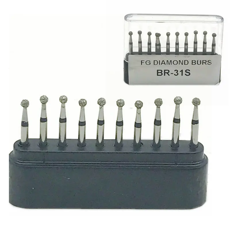 10pc/Boxes Dental Diamond Burs Drill Dental Burs Diamond for High Speed Handpiecess Medium Dentist Tools