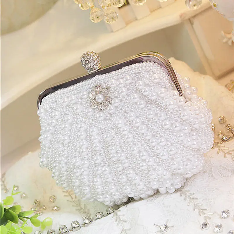 Factory direct wholesale luxury pearl clutch bag handmade beaded evening bag classic scalloped handbags for wedding party prom