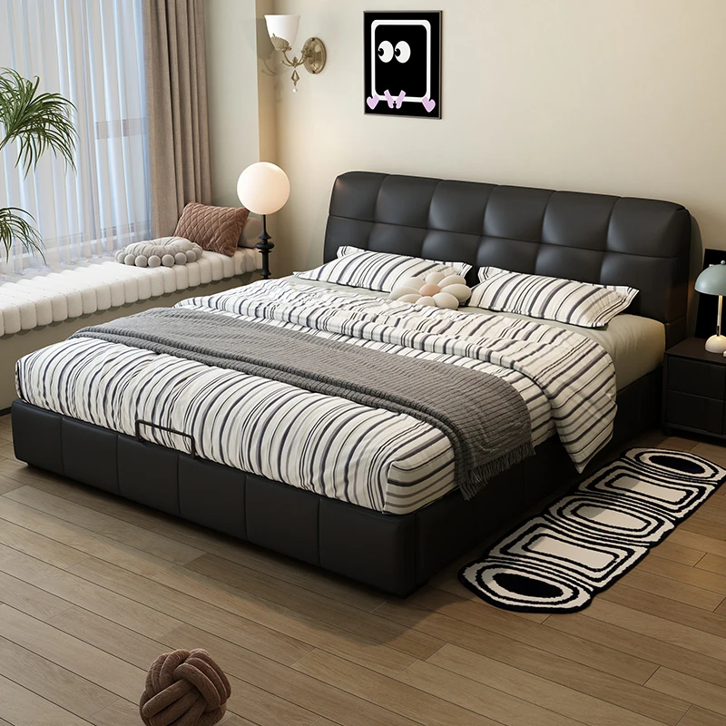 

Modern minimalist leather bed master, bedroom single double bed for boys and girls