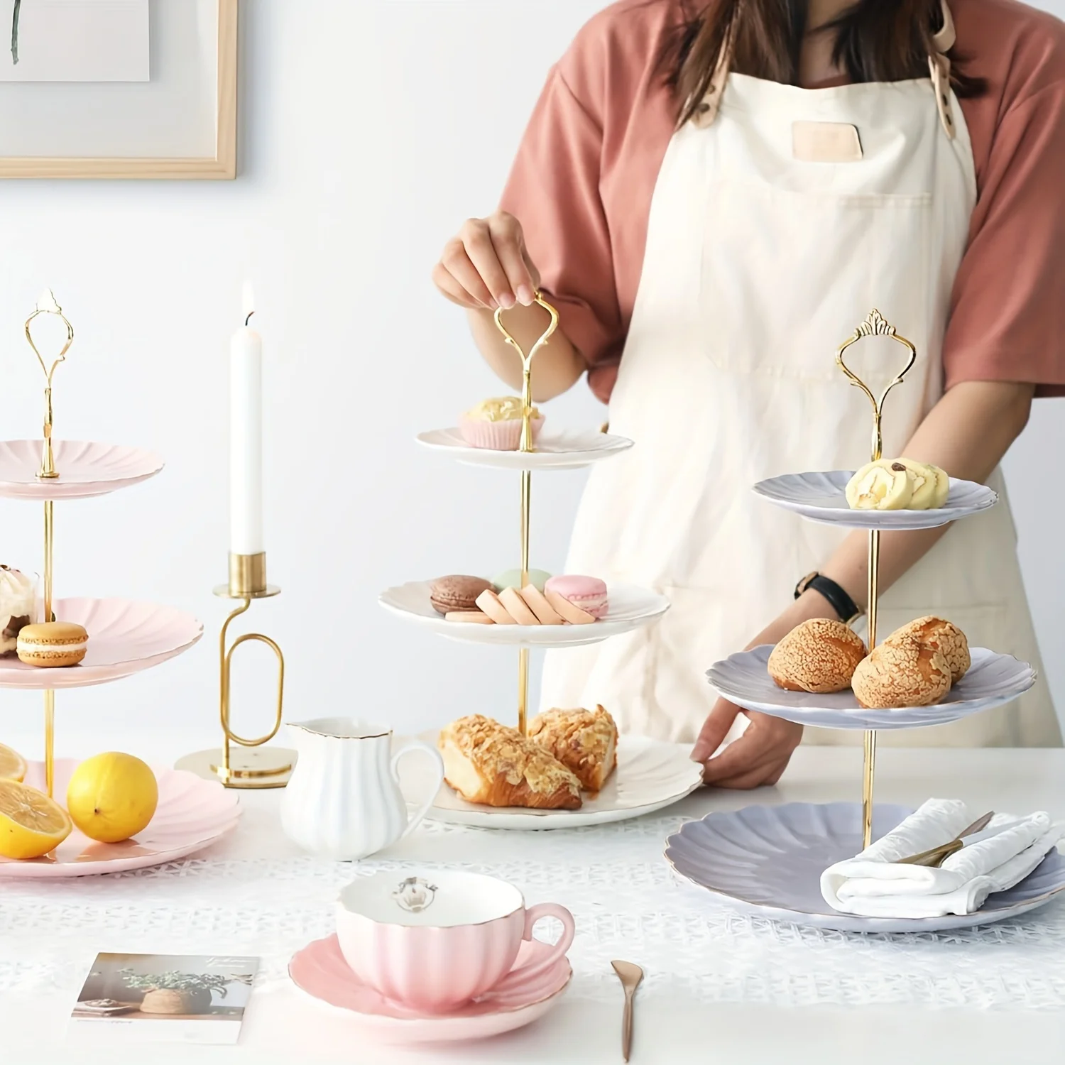 Elegant Ruffled Three-Tier Cake Stand – The Perfect Choice for Tea Parties, Wedding Sweet Treats, and Serving Delicacies