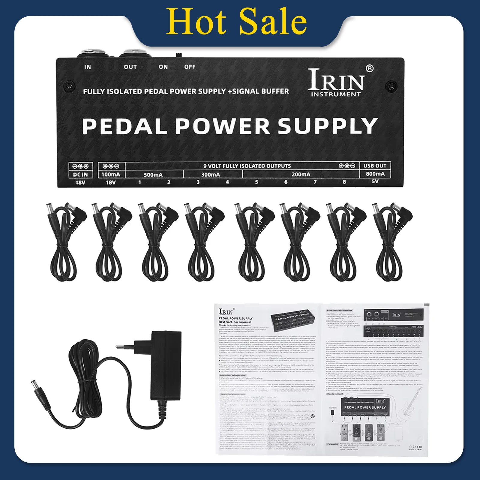 IRIN Pedal Power Supply 10-channel Multi-channel Isolated 9-Way Output Effects Power Supplies Electric Guitar Accessories