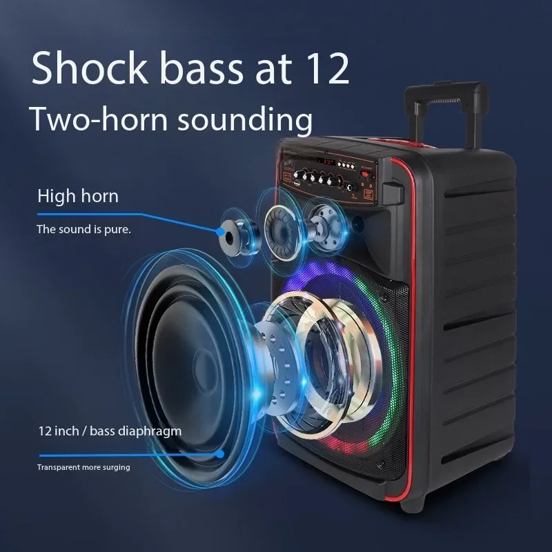 500W High-Power Audience Bluetooth Speaker Portable Outdoor Karaoke Trolley With Wireless Dual MIC 3D Surround Sound Subwoofer