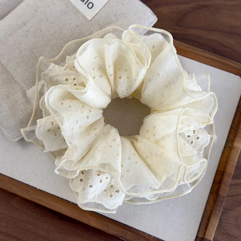 フレンチスタイルのレースシュシュ二重層女性ヘアネクタイゴムバンド女の子ポニーテールホルダー弾性ヘアバンドヘアアクセサリー