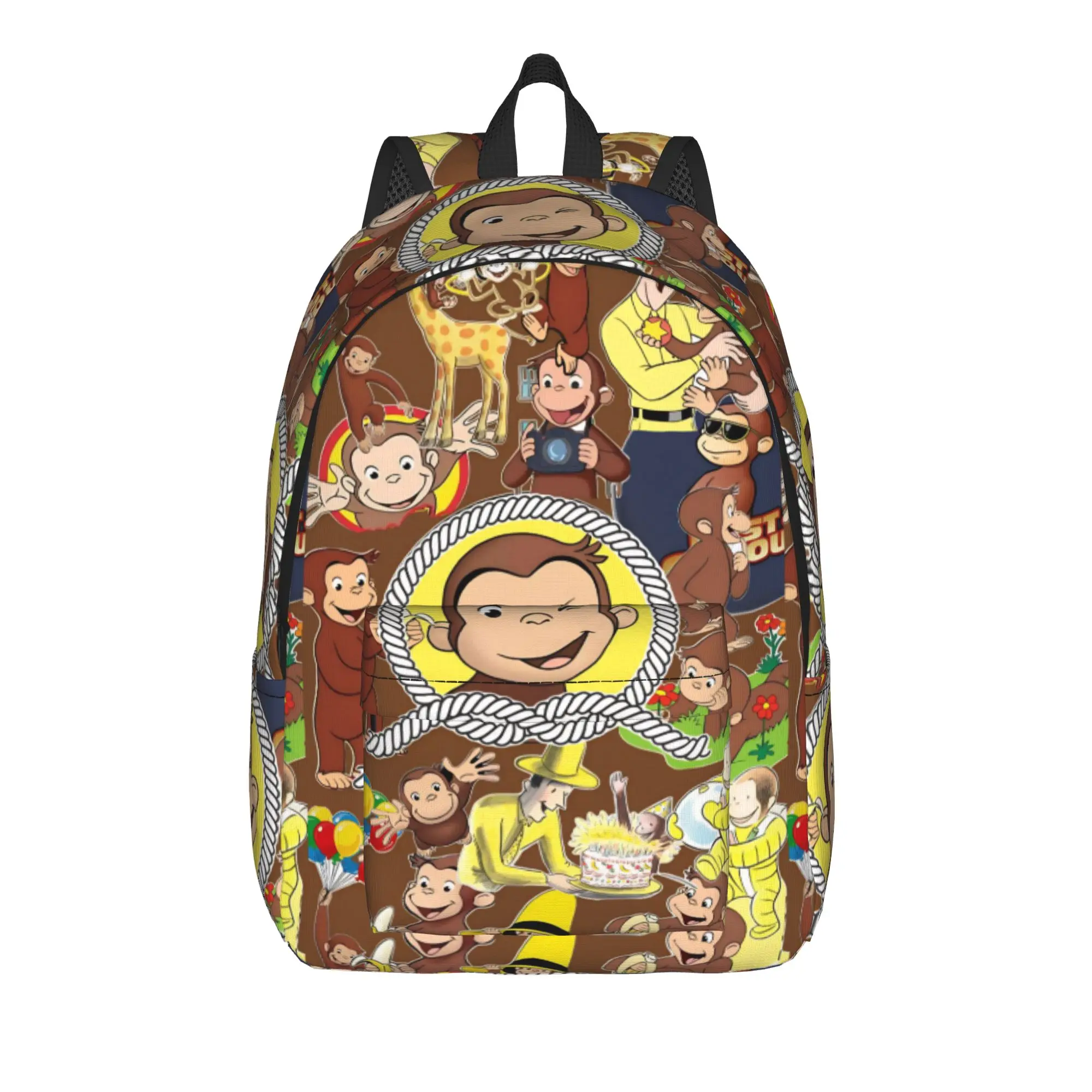 Halloween Curious George Checkered Backpack  Male Polyester Cycling Backpacks Print Modern High School Bags Rucksack