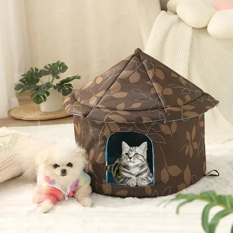 Houses Cats Bed Medium Dog Tent Animal Foldable Teepee Warm Pet For Winter Small Enclosed Outdoor Accessories Cat Waterproof