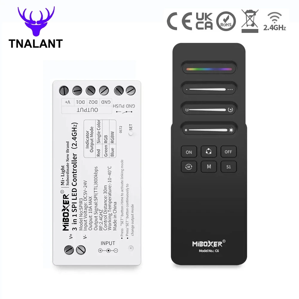 

Miboxer SPI LED Controller 3 in 1 (Single Color+RGB+RGBW) B6 2.4G SPI Panel C6 Remote For WS2811 WS2812B WS2815 LED Strip 5-24V