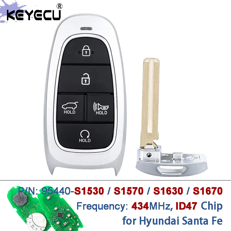 

KEYECU P/N: 95440-S1530 / S1570 / S1630 / S1670 433 МГц ID47 Чип-ключ с функцией Keyless Go для Hyundai Santa Fe 2021-2024