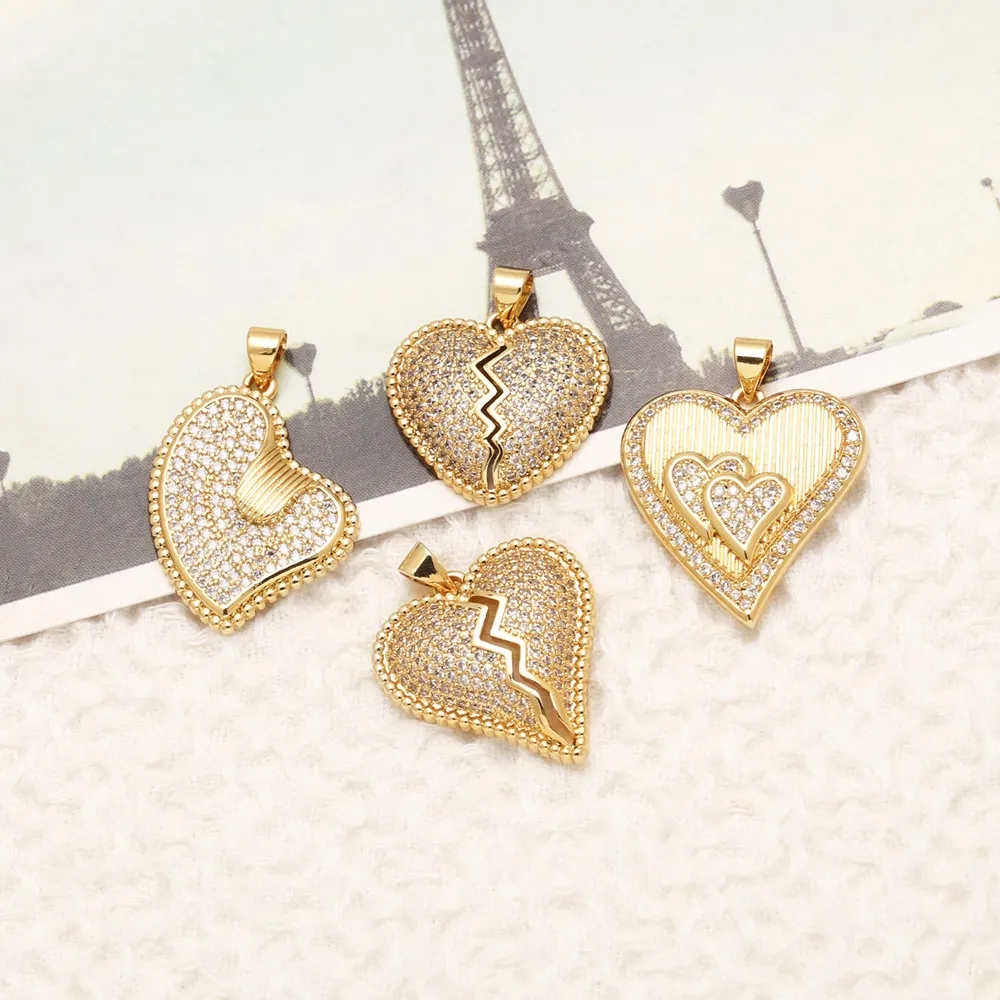 OCESRIO Trendy White Crystal Broken Heart Pendant for Necklace Copper Handmade Purse Charm Jewelry Making Component pdtb362