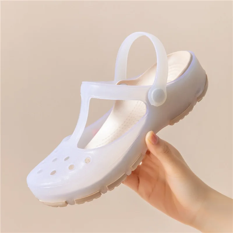 36-40 Womens Mules & Clogs Female Jelly Sandals Summer Flat Heel Print Fashion Non-slip Beach Slippers Ladies Garden Shoes