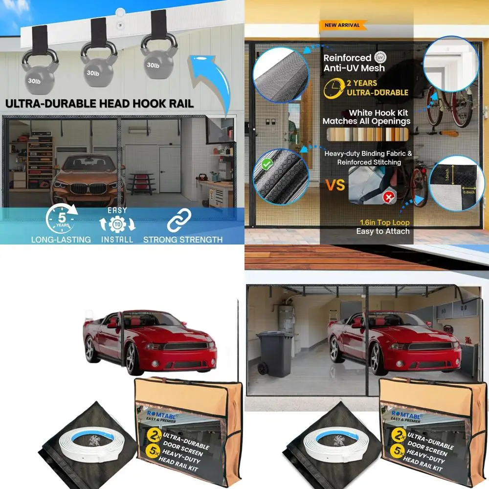 

Выдвижная гаражная дверь из стекловолокна для 2 автомобилей, 16x8 футов, магнитный крючок, сверхмощная, сборка без помощи рук