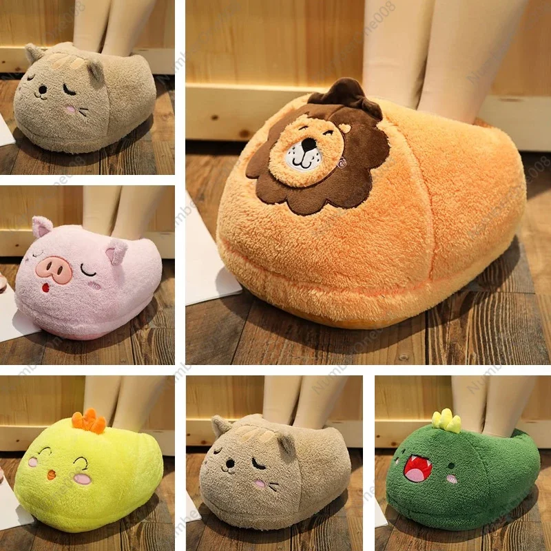 Cartoon Foot Warmer Cover Warm Computer Big Slippers Lamb Cat Pig Plush Toy Indoor Winter Cotton Slippers