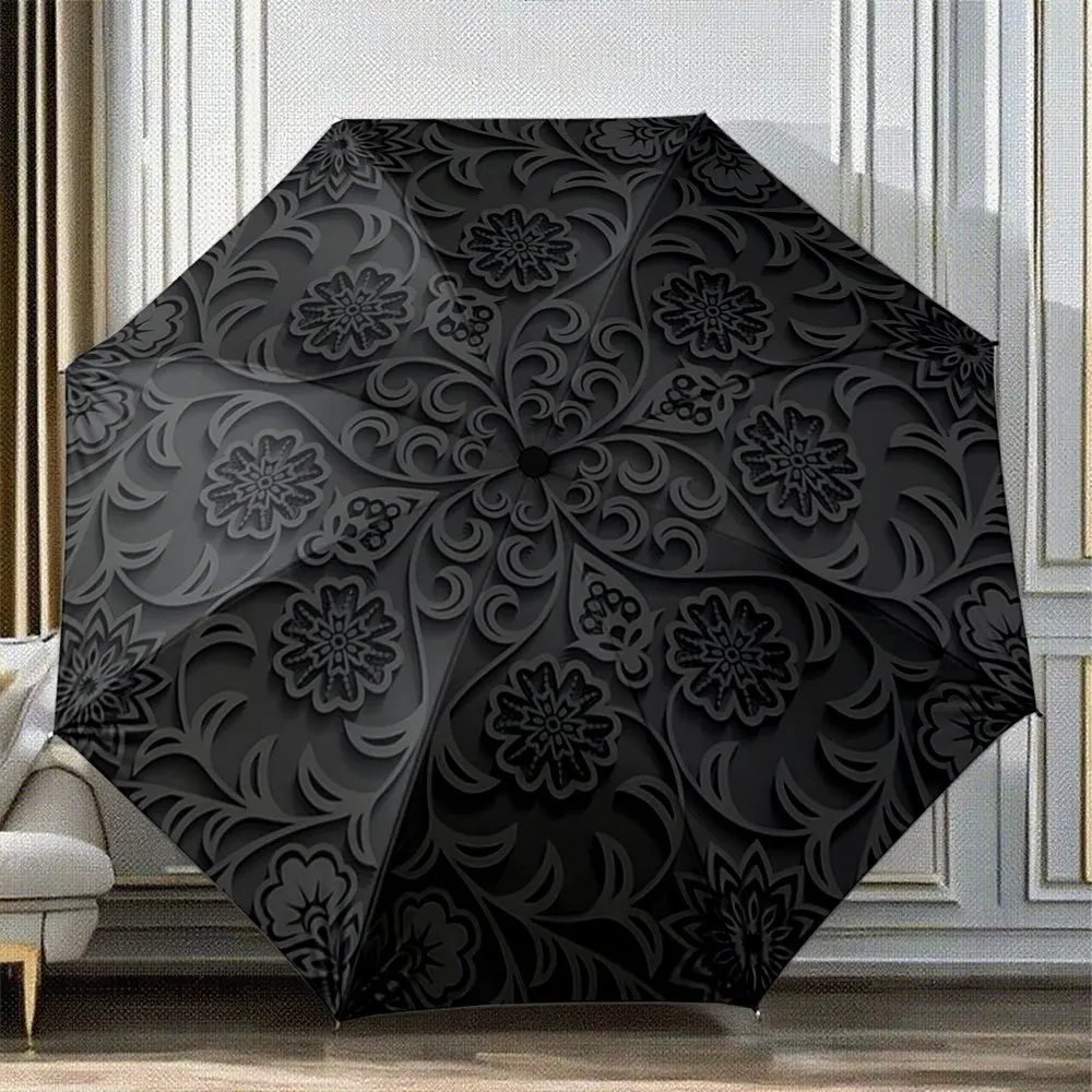 

Automatic Folding Umbrella Floral and swirling vine motifs. Portable collapsible design, casual outdoor accessory, Christmas b