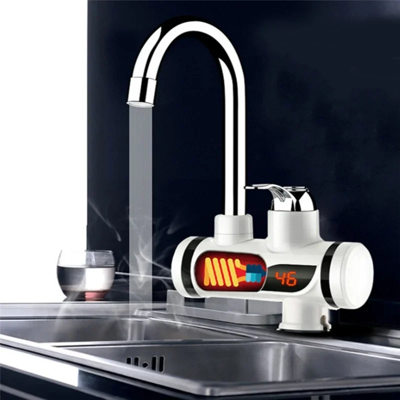 Calentador de agua instantáneo, grifo eléctrico de agua caliente para cocina, grifo calentador, grifo de calefacción en frío, calentador de agua sin tanque, enchufe europeo, corte de pelo T