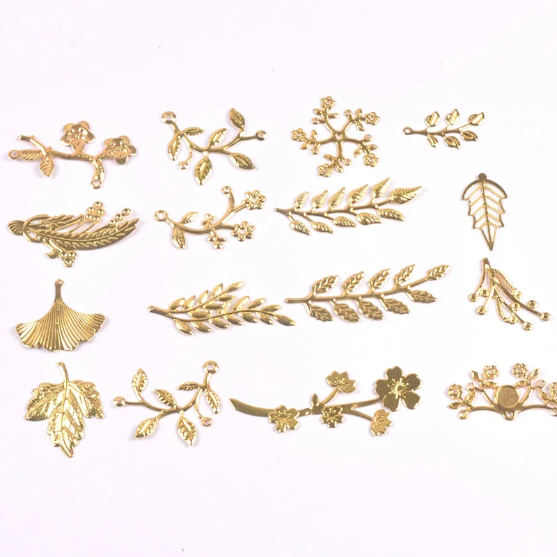 10-30pcs golden Filigree Wraps leaf Connectors Metal Crafts Headwear accessories for Jewelry Making 20-70mm YKL0912