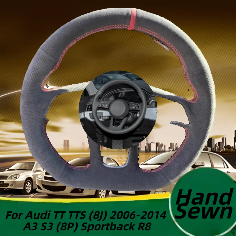Hand-Sewn Genuine Leather Car Steering Wheel Cover For Audi TT TTS (8J) 2006-2014 A3 S3 (8P) Sportback R8 Car  Accessories