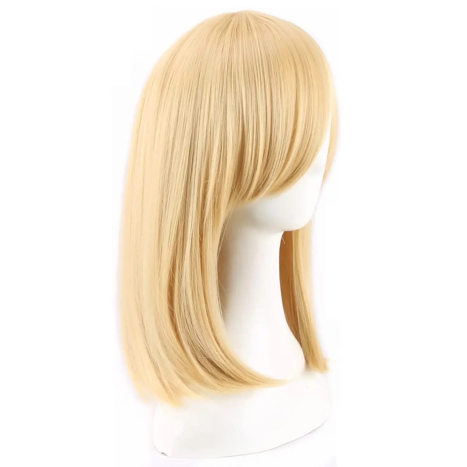 Cosplay Wigs Medium Length Blonde Bob Wig With Bangs, Halloween Christmas Costume Cosplay Party