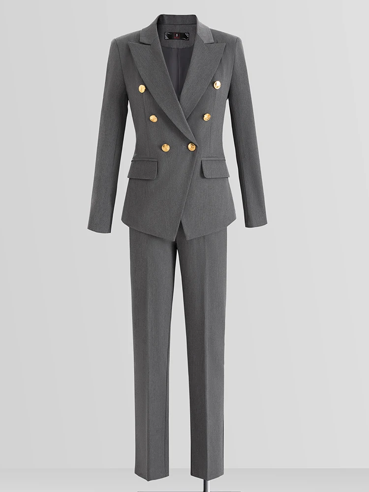 

Серый, темно-черный женский брючный костюм, пиджак, женский рабочий комплект из 2 предметов, официальная куртка и брюки